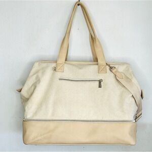Beis Weekender Bag Large Overnight Beige Canvas 16" X 19" Travel Laptop Pockets